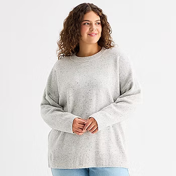 a.n.a Plus Womens Crew Neck Long Sleeve Pullover Sweater | JCPenney