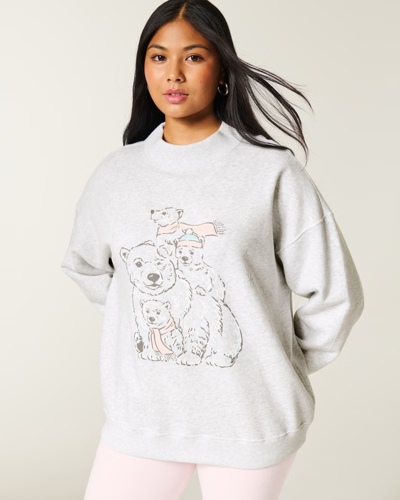 Oversized Mock-Neck Puff Print Winter Graphic Sweatshirt | Hollister (US)