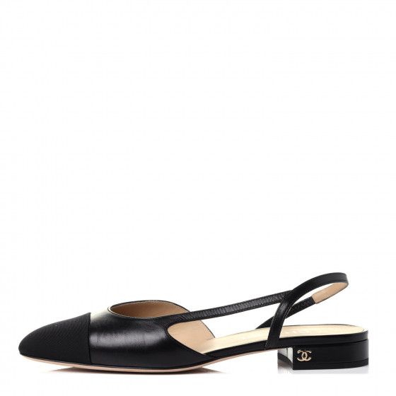CHANEL

Goatskin Grosgrain Cap Toe CC Slingback Sandals 38 Black | Fashionphile