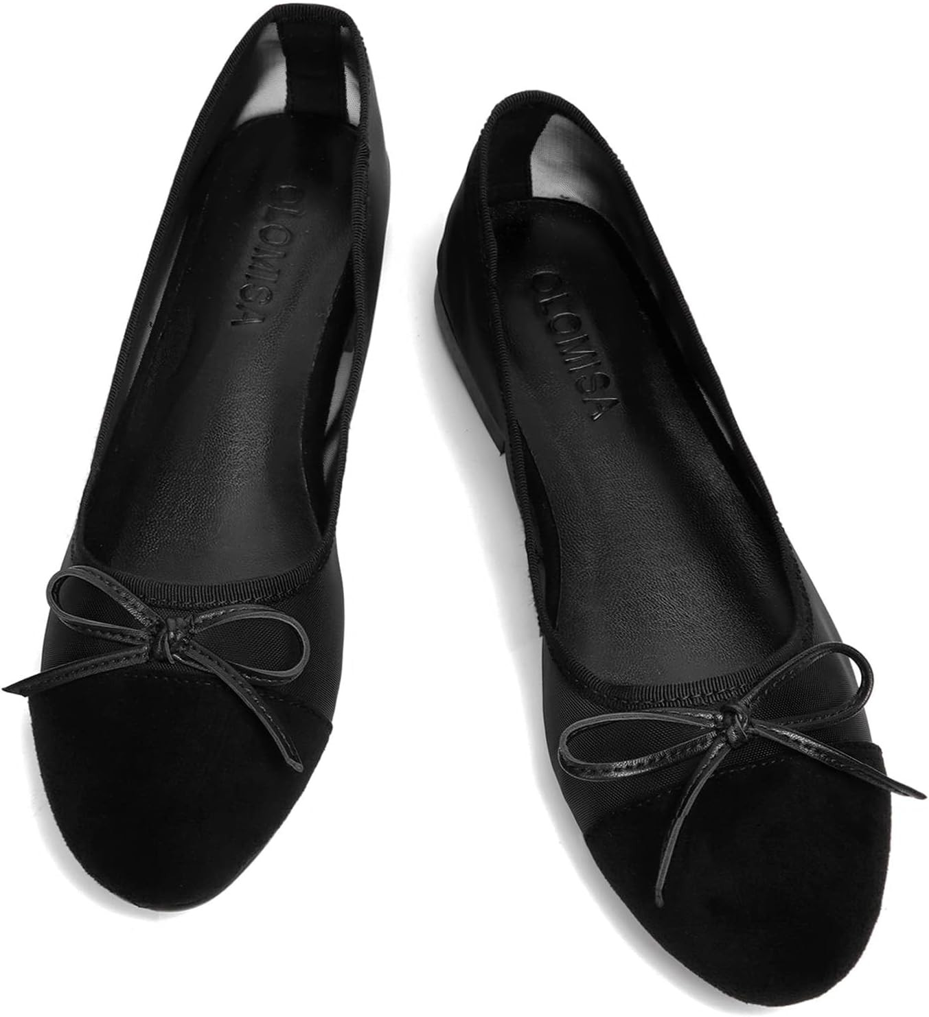 olomisa Womens Faux Leather Bows Round Toe Low Heel Ballet Flats | Amazon (US)