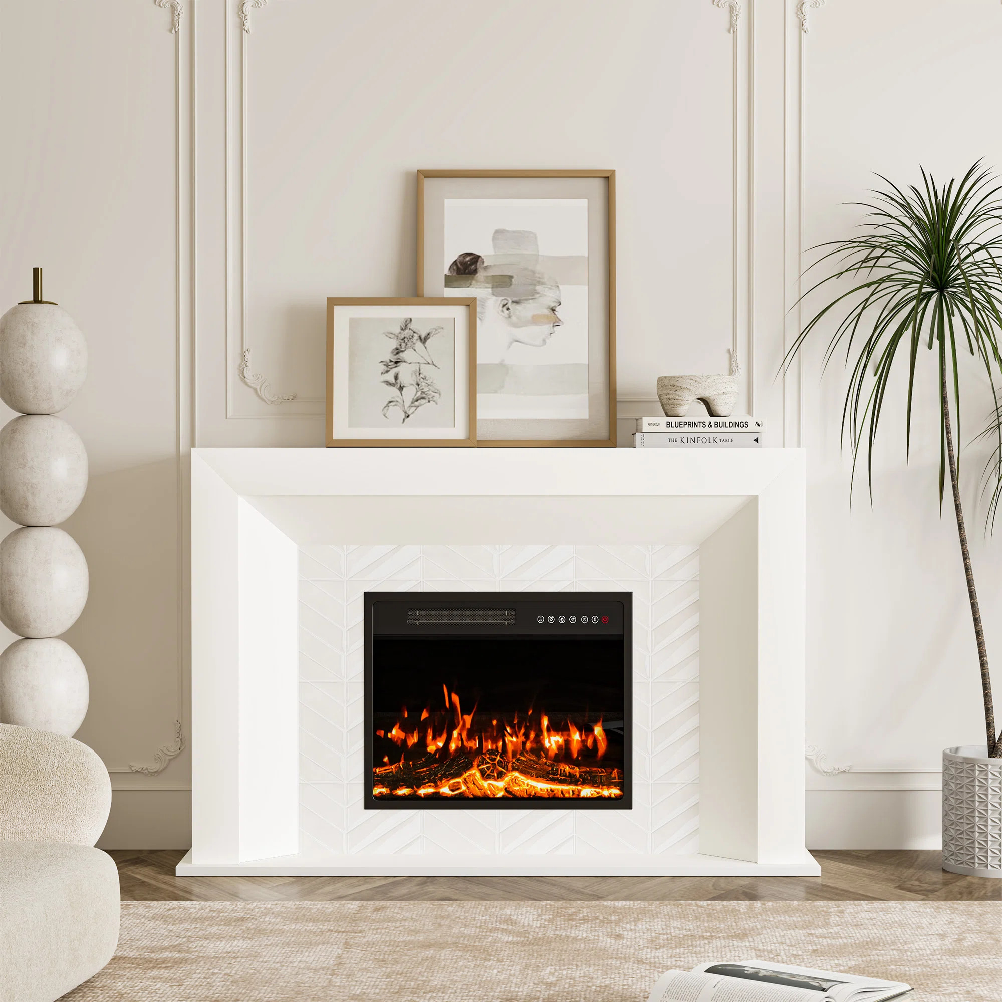 53.5" Electric Fireplace Heater Marble Mantel Tv Stand With Remote Control, Overheat Protection | Wayfair North America