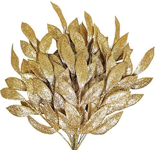 20 Pieces Gold Glittered Artificial Leaf Spray Picks 12" Tall for Christmas Winter Wedding Wreath... | Amazon (US)