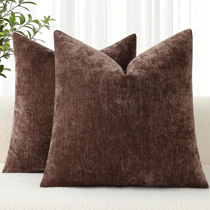 decorUhome Soft Chenille Reddish Brown Throw Pillow Covers 20X20 Set of 2 | Amazon (US)