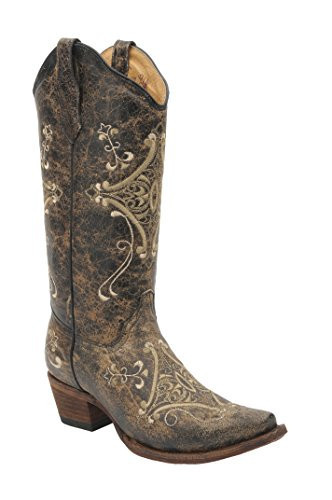 Corral Women's Circle G Crackle Scroll Bone Embroidered Western Boot | Amazon (US)