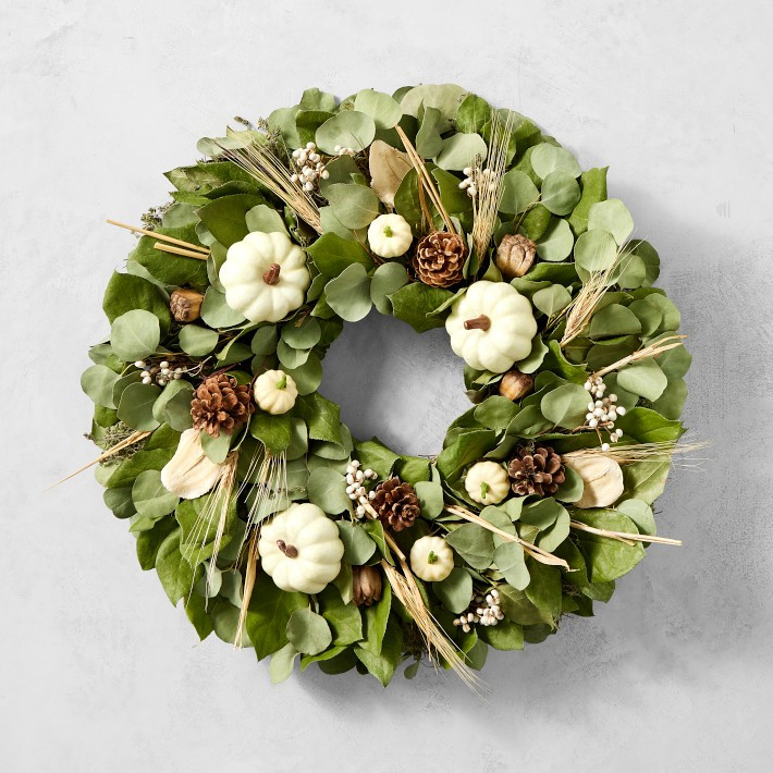 White Pumpkin & Eucalyptus Wreath, 20" | Williams-Sonoma