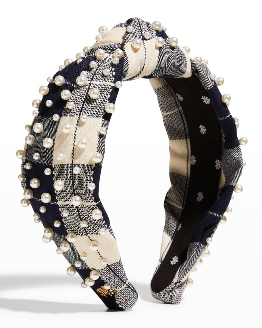 Lele Sadoughi Pearly Plaid Knotted Headband | Neiman Marcus