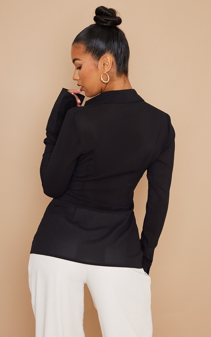 Black Chiffon Fitted Shirt | PrettyLittleThing UK