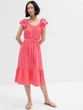 Gauze Flutter Sleeve Midi Dress | Gap Factory