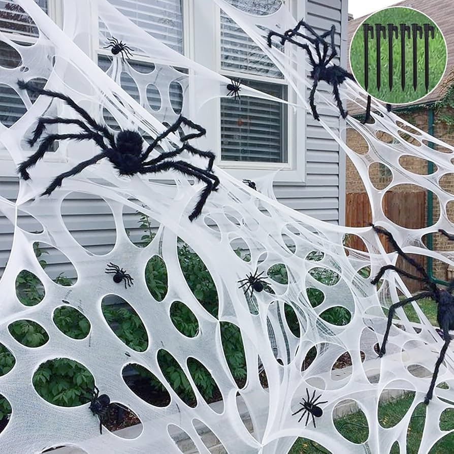 Giant Beef Netting Spider Web Halloween Decorations, Pre-Cut Spiderwebs Super Stretchy DIY Spider... | Amazon (US)
