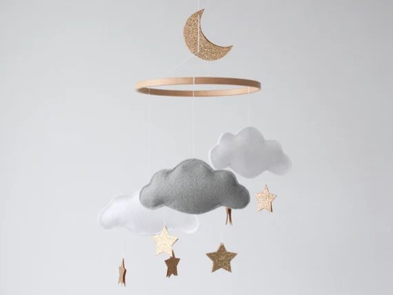 Personalised Cloud Star and Moon Baby Mobile Gold Nursery | Etsy | Etsy (US)
