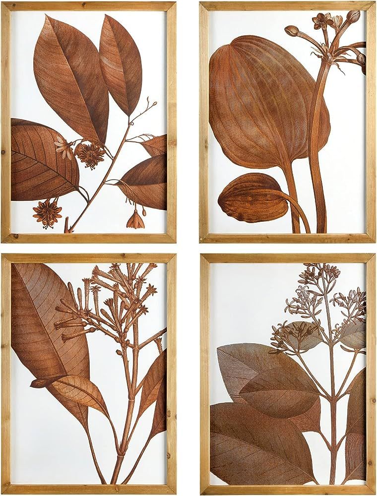 Creative Co-Op Wood Framed Orange Botanical Décor (Set of 4 Designs) Wall Decor | Amazon (US)