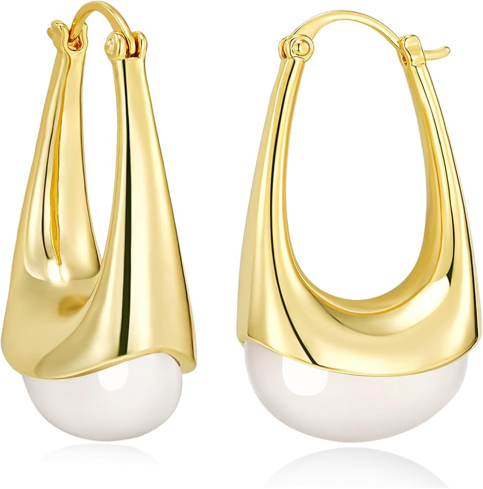 Long Oval Chunky Dangle 18K gold plated Hoops with Colored Resin Gemstone Statement Earrings for ... | Amazon (US)