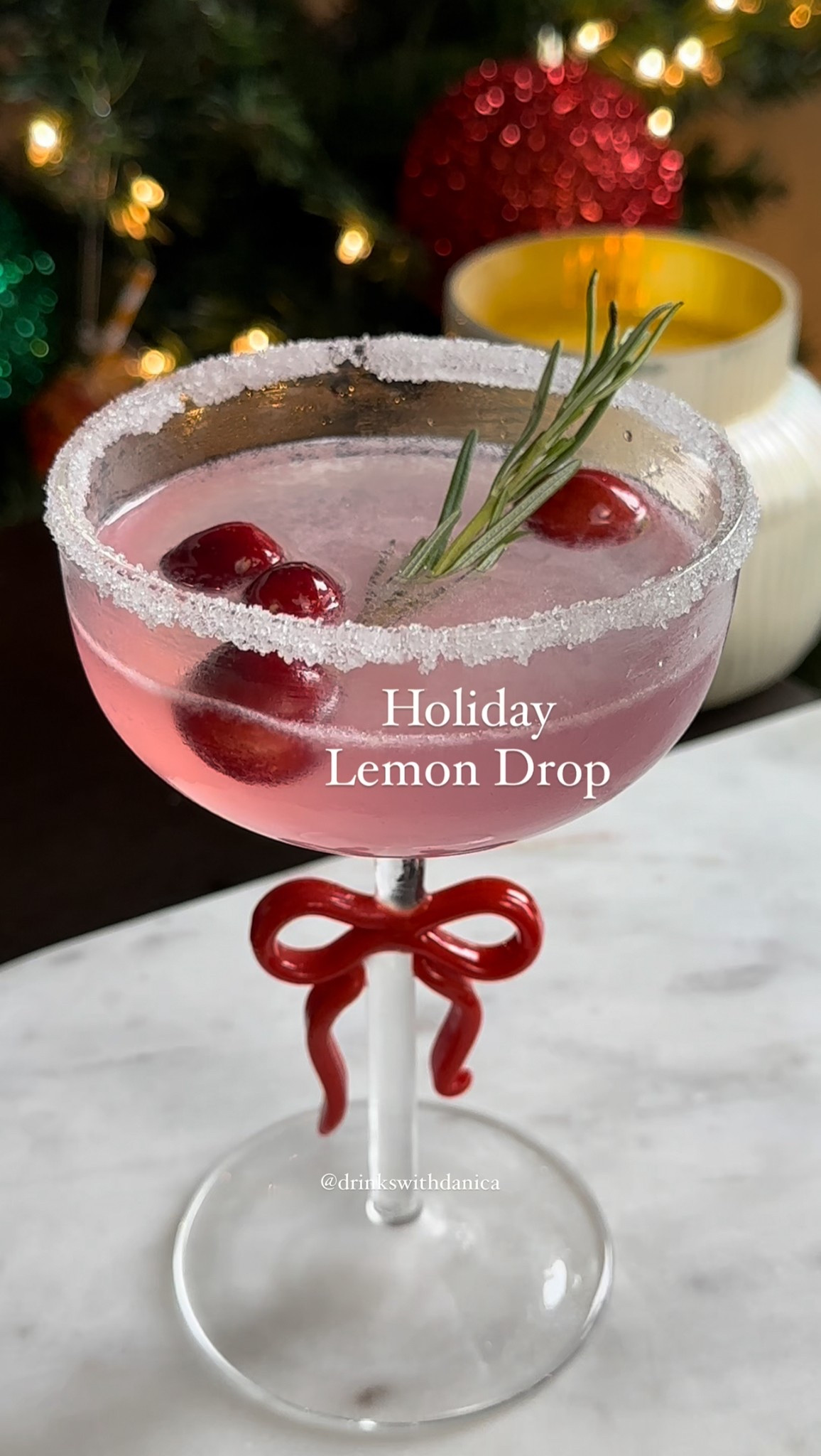 Holiday Lemon Drop

Follow me on Instagram and TikTok for this recipe and more. Full recipe can also be found at Drinkswithdanica.com