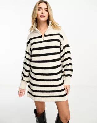 Miss Selfridge stripe half zip funnel neck knit mini dress | ASOS (Global)