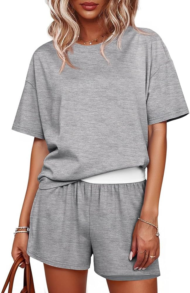 Tankaneo Womens Short Sets 2 Piece Summer Vacation Outfits Short Sleeve T-shirts Elastic Waist Sh... | Amazon (US)