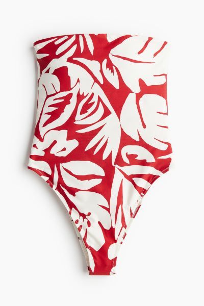 Padded-cup High-leg Bandeau swimsuit - Sleeveless - Red/Patterned - Ladies | H&M GB | H&M (UK, MY, IN, SG, PH, TW, HK)