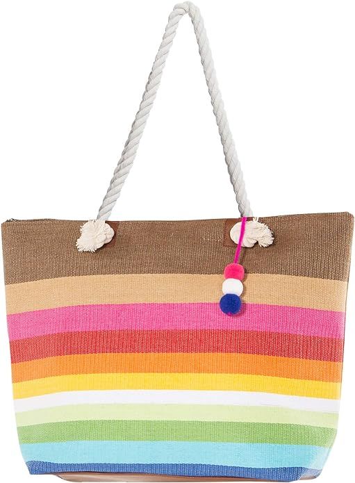XL Nautical Striped Straw Beach Bags Tote with Zipper Closure and Rope Handle | Amazon (US)