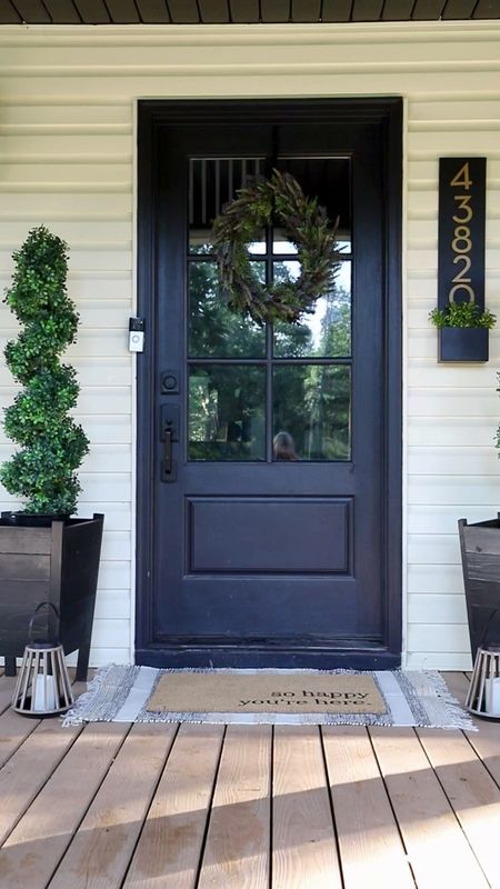 Front porch refresh: front door decor, front door wreath, address plaque, artificial outdoor trees, doormat 

#LTKVideo #LTKStyleTip #LTKHome