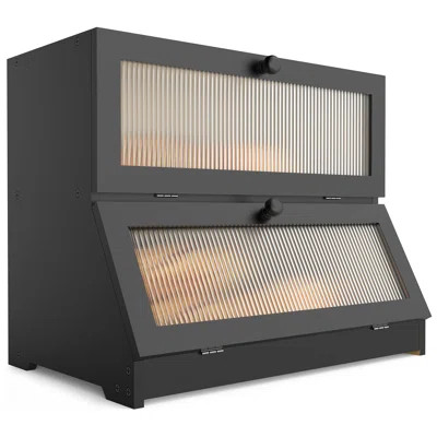 Double Layer Bamboo Bread Box For Kitchen Counter-Large Capacity Bread Storage Container Farmhouse Bread Box With Window Bread Holder (Black) | Wayfair North America