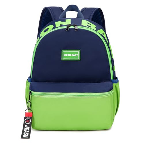 MOONBABY Mini Toddler Backpack for Boys 2-4, 12'' Preschool Girls Kids Bookbag for Kindergarten Elementary School Travel Outdoor (Navy Blue and Green) | Amazon (US)