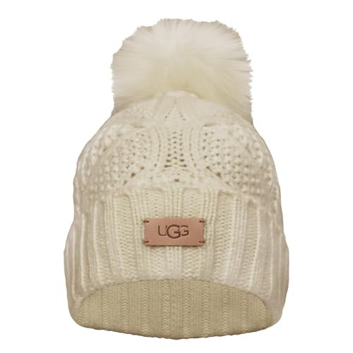 UGG, Womens, Cable Beanie With Pom, Cream, One Size | Amazon (US)