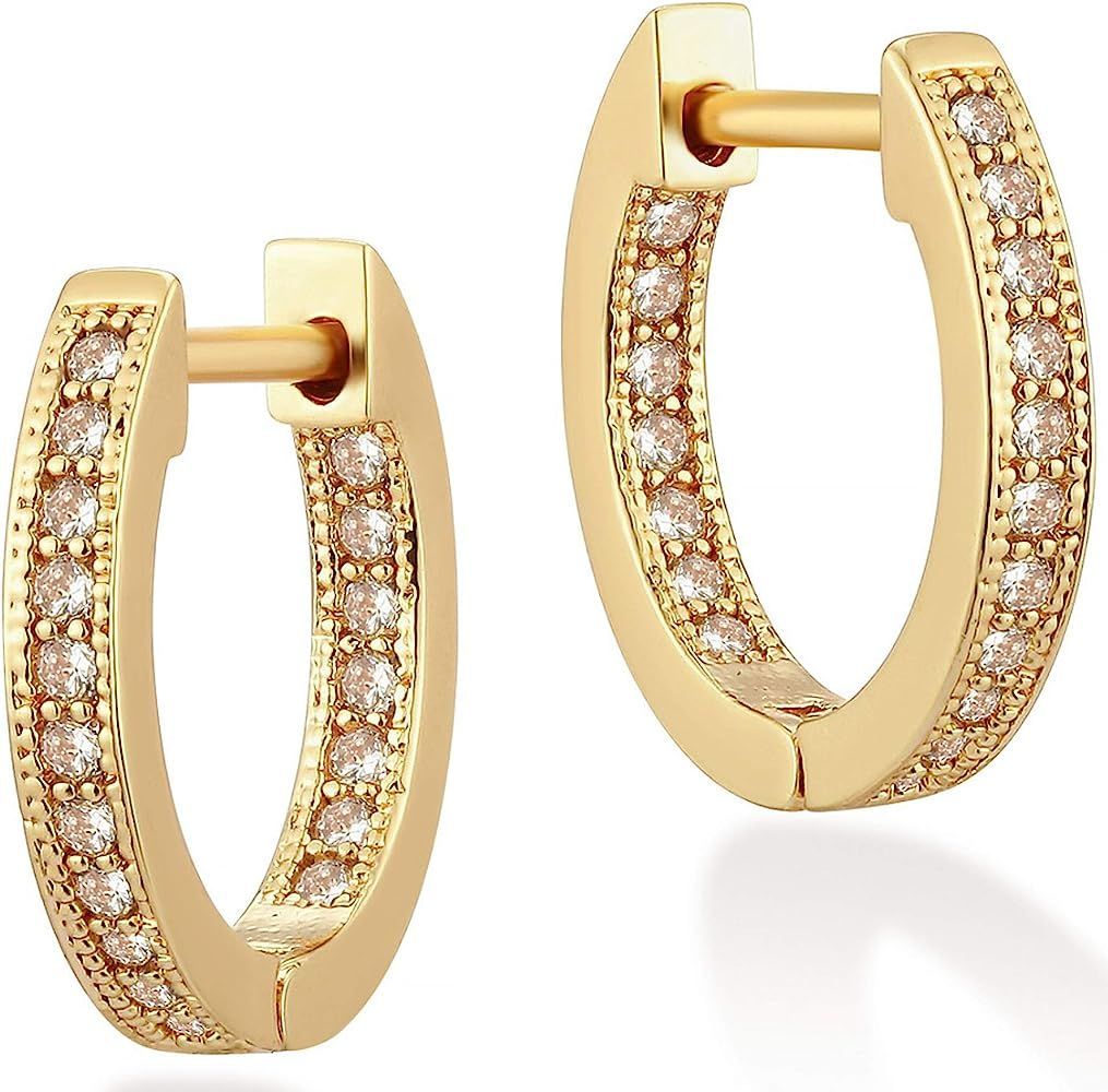 Mevecco 18K Gold Plated Huggie Earrings with Shining Cubic Zriconia Geometry Beads Star Hoop Earr... | Amazon (US)
