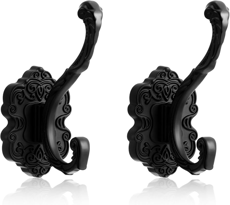Zonon 2 Pcs Black Wall Hooks Set Vintage Coat & Towel Hooks for Entryway, Bathroom, Bedroom Decor... | Amazon (US)