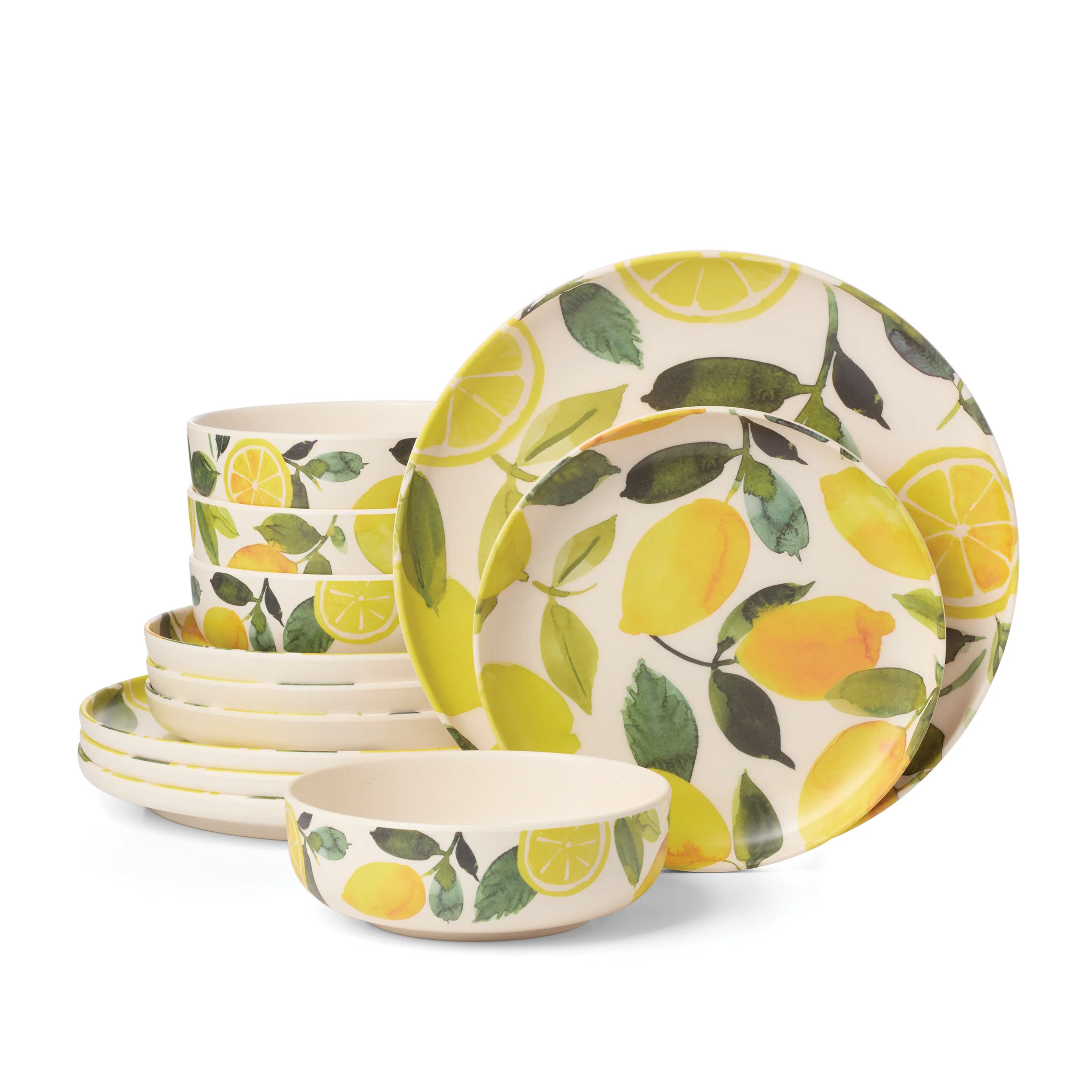 24 Seven Melamine Lemon 12-Piece Dinnerware Set | Lenox