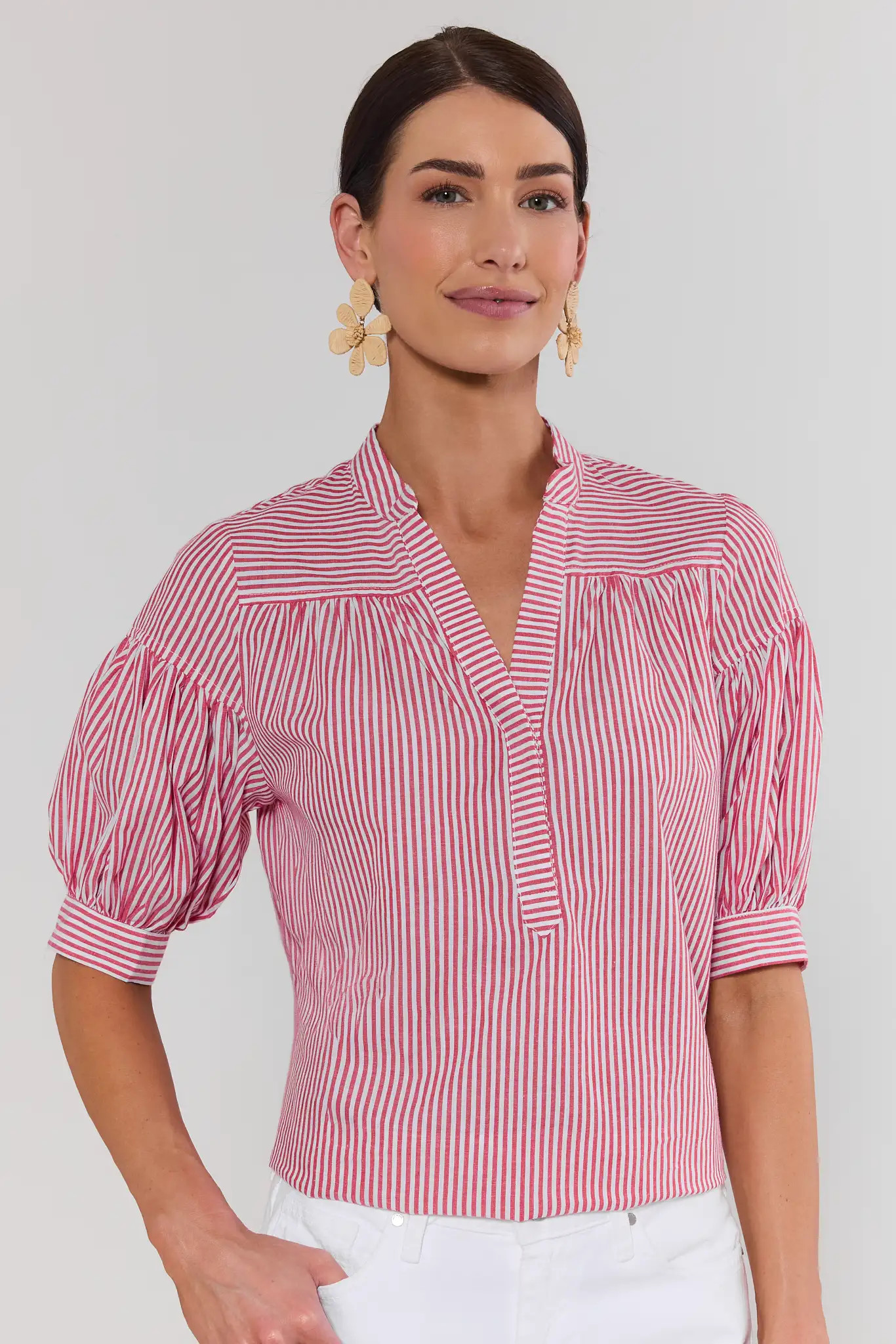 Melody Red Striped Short Sleeve Top | Avara