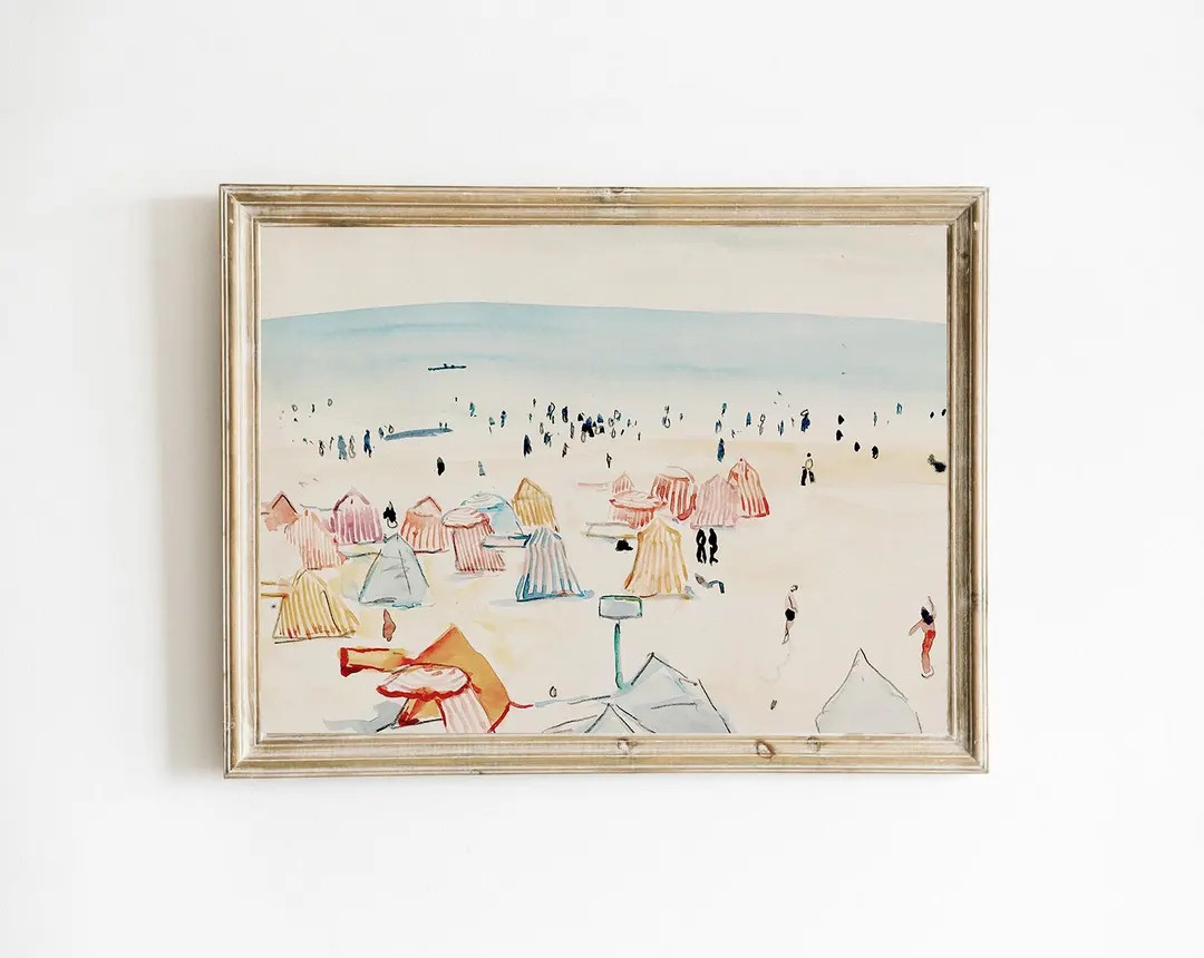 Vintage Summer Beach House Landscape Printable Watercolor Painting Boho Horizontal Ocean Cottage ... | Etsy (US)