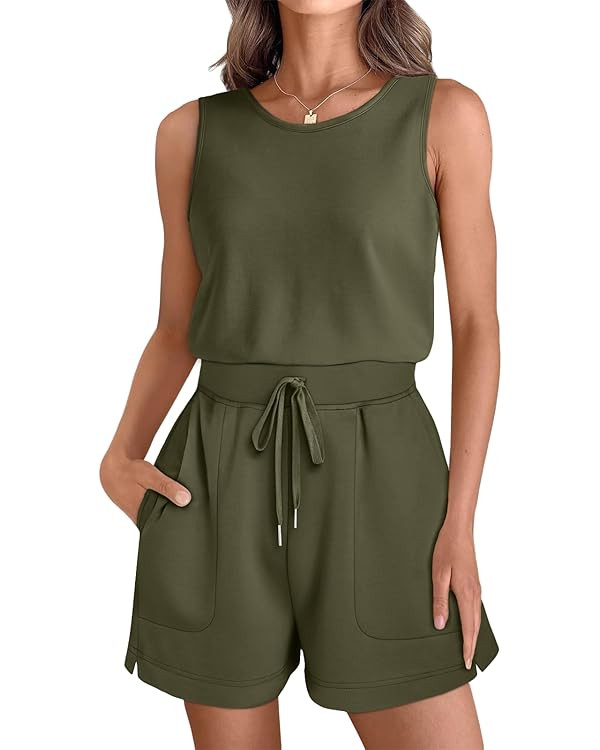 AUTOMET Womens Rompers Summer Casual Outfits 2024 Sleeveless Shorts Jumpsuits Clothing With Pocke... | Amazon (US)