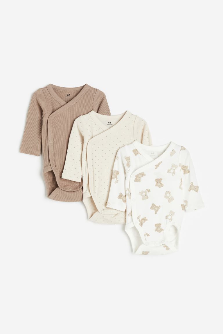 3-pack Wrapover Bodysuits - White/bears - Kids | H&M US | H&M (US + CA)
