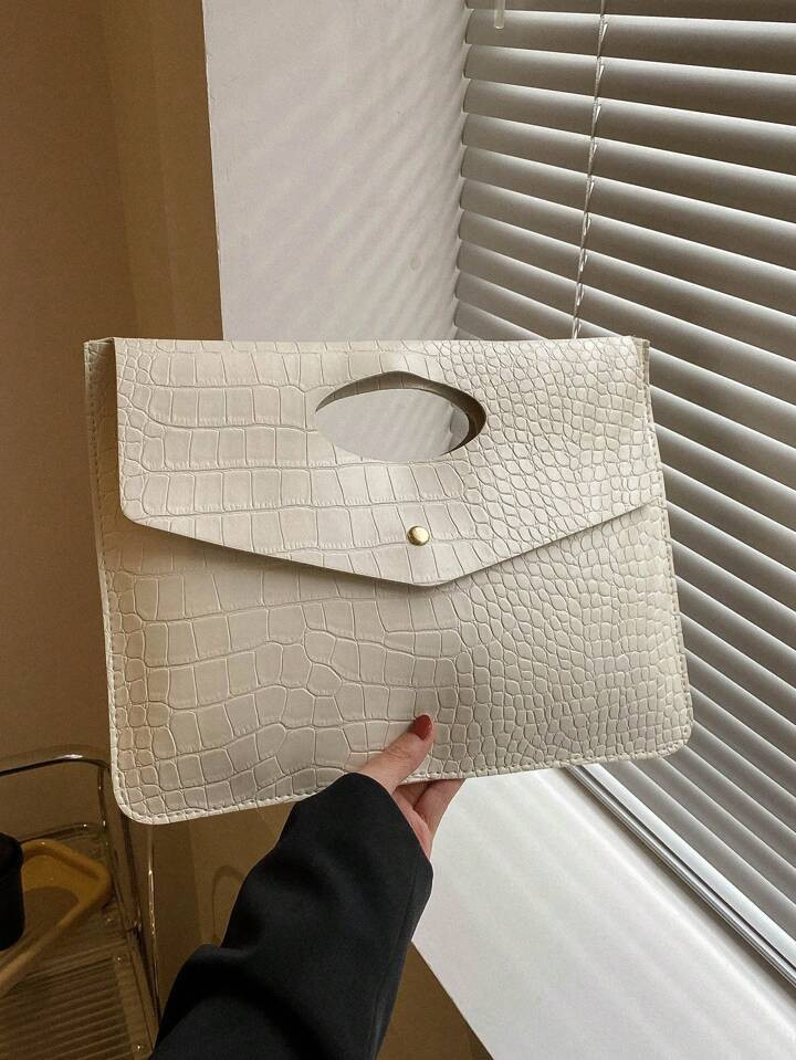 Fashion white PU flap premium texture crocodile pattern, atmospheric niche design, trendy casual ... | SHEIN
