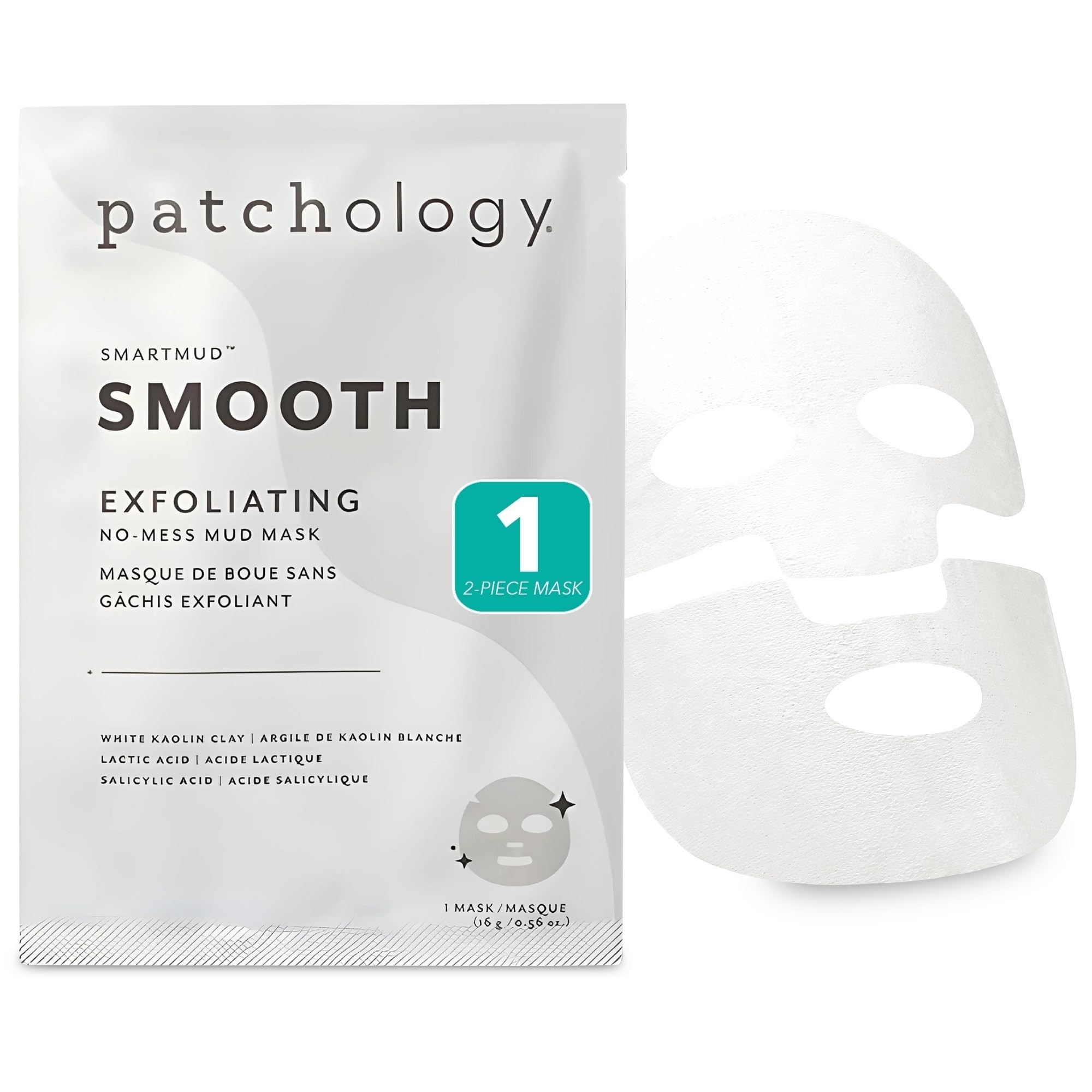Patchology Smooth SmartMud Clay Mask For Face - No Mess White Kaolin Mud Mask w/Lactic Acid & Sal... | Amazon (US)