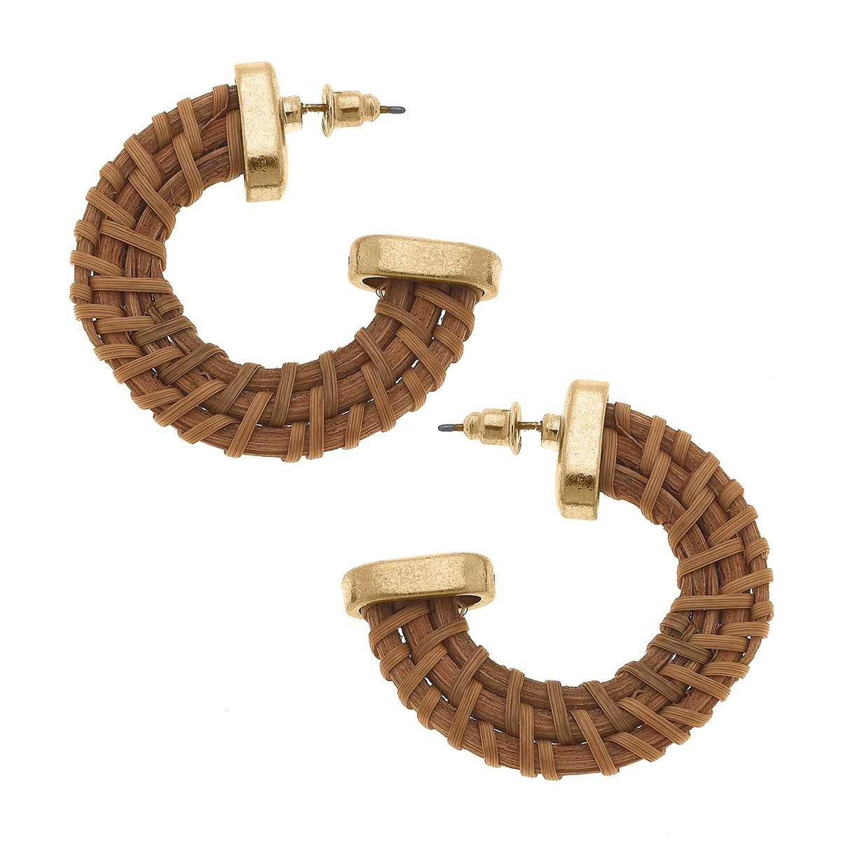 Aspen Rattan Statement Hoop Earrings in Brown | CANVAS