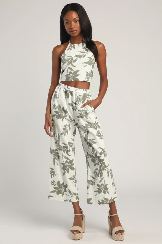 Cabana Chic Ivory Floral Print Two-Piece Halter Jumpsuit | Lulus (US)