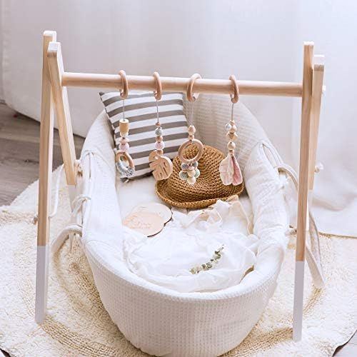 let's make Wood Baby Gym with 4 Wooden Pendant Toys Foldable Baby Play Gym Frame Activity Gym Han... | Amazon (US)