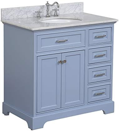Aria 36-inch Bathroom Vanity (Carrara/Powder Blue): Includes Powder Blue Cabinet with Authentic I... | Amazon (US)