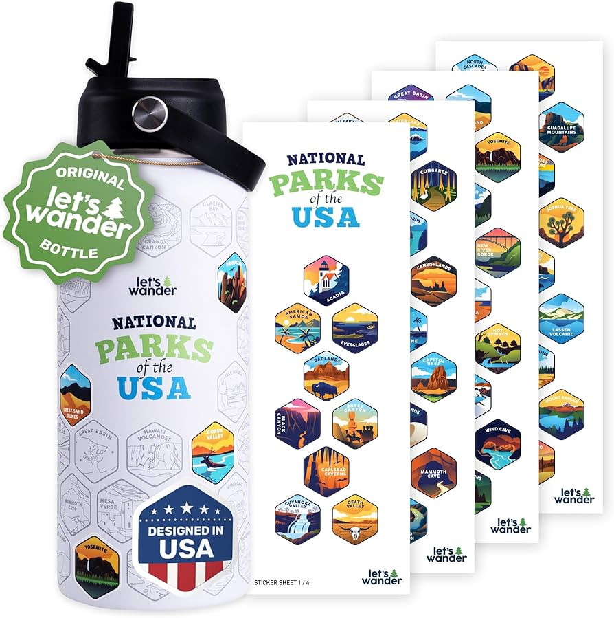LET'S WANDER Original Lets Wander National Park Water Bottle with Waterproof Stickers - 32oz Leak... | Amazon (US)