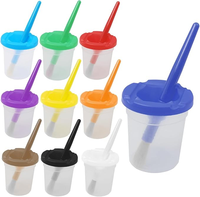 10pcs Paint Cups with Lids for Kids, Spill Proof Learning Color Cups for Young Artist | Amazon (US)