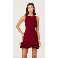 ASTR the Label | Elexis Ruffle Hem Mini Dress in Wine | Size M | ASTR The Label (US)