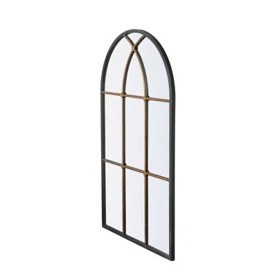28.3" X 47" Arched Wall Mirror With Black And Gold Windowpane Design | Wayfair North America