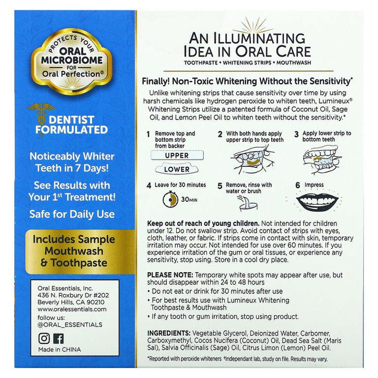 Lumineux Oral Essentials, Certified Non-Toxic Whitening Strips, 28 Strips | Walmart (US)