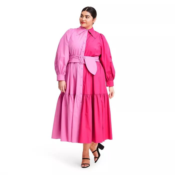 Long Sleeve Two-Tone Shirtdress - Christopher John Rogers for Target Pink | Target
