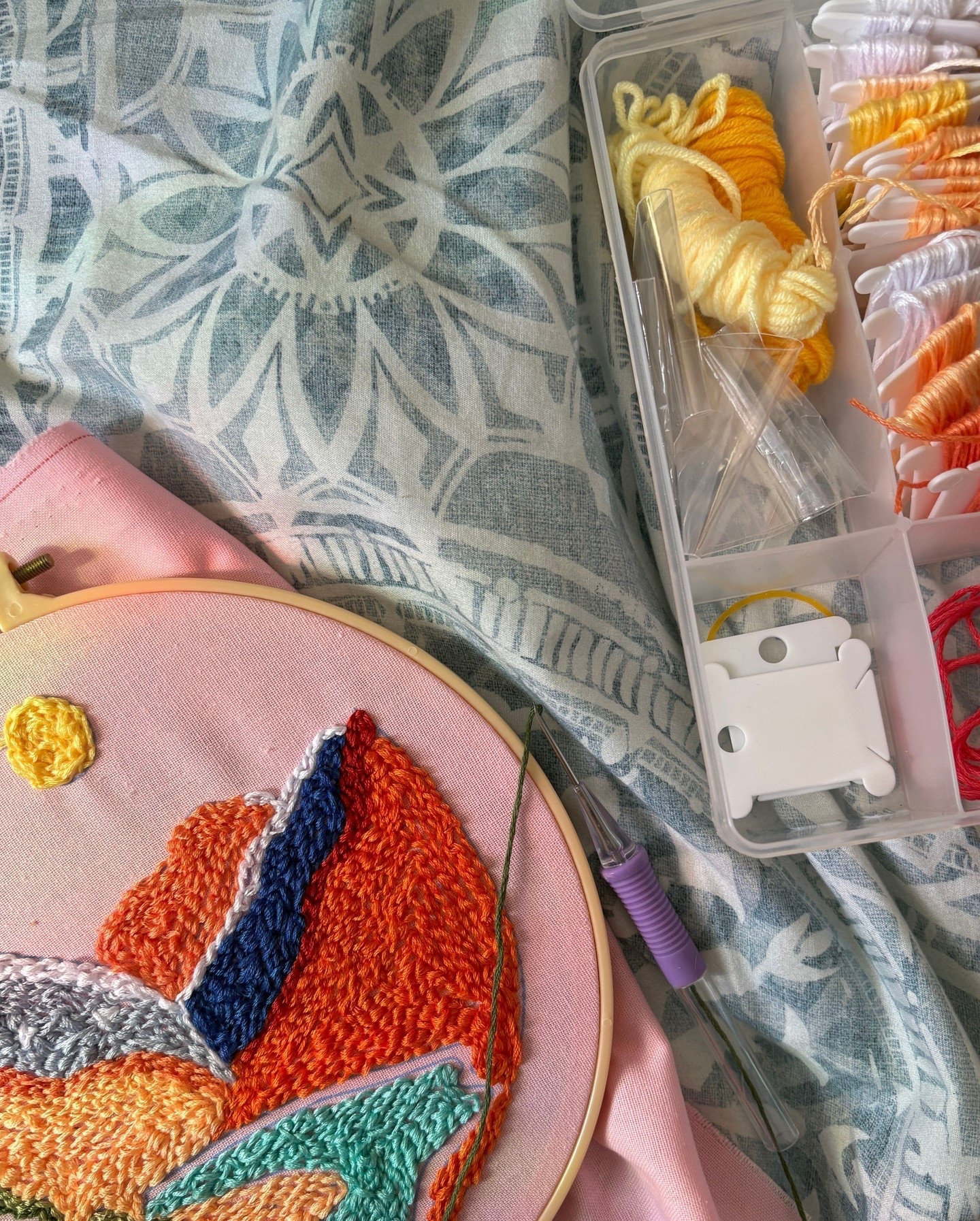 The Internet is great for a lot of things, but one of them is the fact that when I wanted to try crafting again, I was able to find more accessible options. ⁣
⁣
Growing up and through college, I loved crafting. I was on crutches a lot in high school, and I would paint them. I tried all sorts of crafting, and I was able to do it a lot longer than I was playing instruments. But my RA - or rather my difficulty in properly pacing - caught up eventually, and when I had my physical breakdown and moved back to New England, I stopped. ⁣
⁣
I wanted to get back into crafting, and I've always wanted to do embroidery, so when the Internet introduced me to punch needling, I was sold. Honestly, my biggest motivator for not overdoing it on my new hobby is the fact that I enjoy it so much and I would be upset if I overdid it and had to stop. ⁣
⁣
It still hurts that playing instruments - any of the ones I played for years - hurts me. I'm determined that the only reason I will stop a hobby is if I get bored of it, and not that RA or any of my other illnesses gets in the way. ⁣
⁣
◾⁣⁣⁣⁣⁣⁣
⁣
⁣I’m Kate, a chronic illness patient and advocate. Follow me for more content for chronic illness patients and their loved ones!⁣⁣ ⁣⁣⁣⁣⁣⁣⁣⁣⁣
⁣
◾⁣⁣⁣⁣⁣ ⁣
⁣
ID: An in-progress embroidery project on a blue bed next to open container of yarn and embroidery floss. ⁣
⁣
#AlmostGreatHealth #AlmostGreatLife #rheumatoidarthritis #RA #rheum #rheumatoiddisease #arthritis #curearthritis #chronicillness #chronicpain #spoonielife #autoimmune #autoimmunedisease #autoimmunearthritis #arthritiswarrior #arthritisawareness #rheumatoidarthritiswarrior