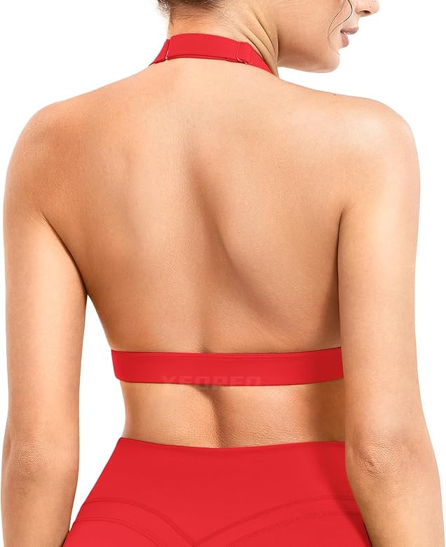 YEOREO Roxanie Women Halter Sports Bra Scoop Neck Removable Padded Open Back Yoga Workout Crop Ta... | Amazon (US)
