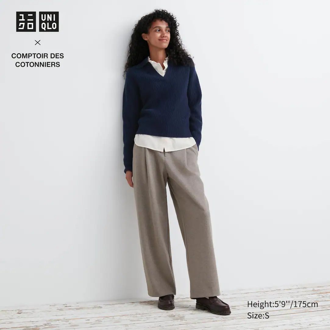 Brushed Jersey Pleated Wide Leg Trousers (Regular) | UNIQLO (UK)