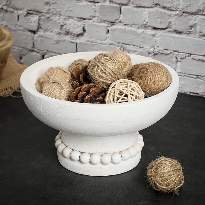 Amyhill Distressed Beaded Wood Pedestal Bowl Decorative Wooden Beaded Bowl Wood Pedestal Bowl Bea... | Amazon (US)