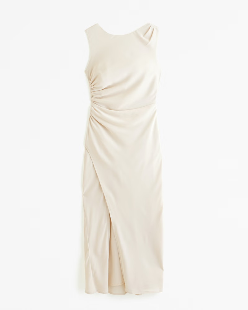 Draped High-Neck Shell Midi Dress | Abercrombie & Fitch (US)