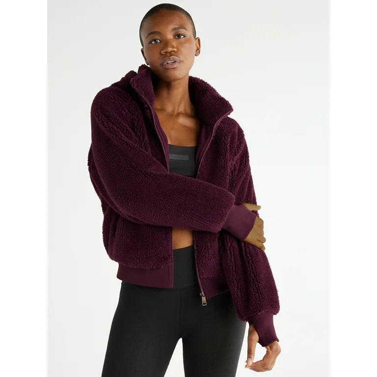 Love & Sports Women’s Faux Sherpa Jacket with Hood, Sizes XS-3XL | Walmart (US)